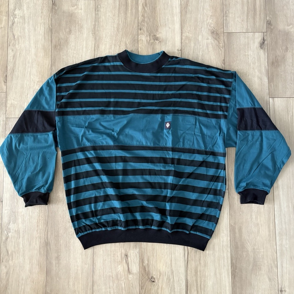 Vintage Members Only Men's Green Striped Crew Neck Pullover Sweater Sz 3XL XXXL